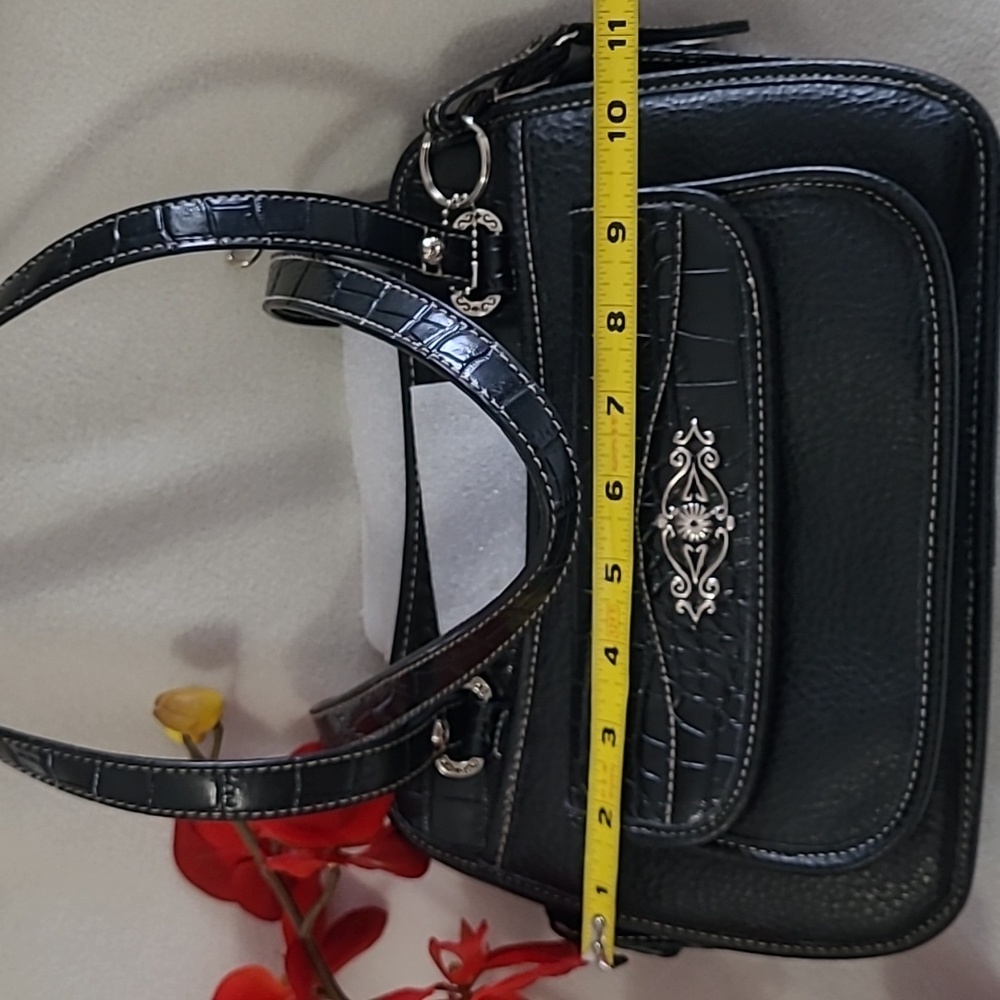 Vintage Strada purse bag black reptile silvertone Detail multiple pockets - Picture 7 of 9